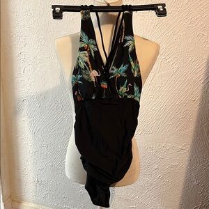 Tropical Print Black Swimsuit